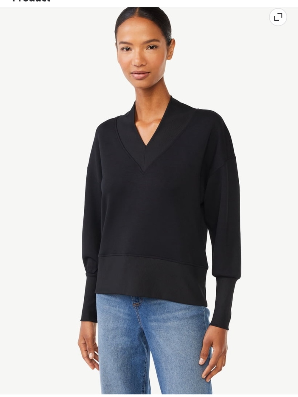 Scoop Women's V-Neck Scubaknit Sweatshirt Black Medium